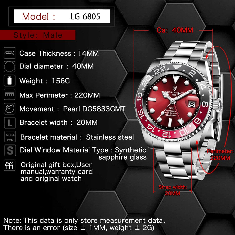 Designer Men's GMT Automatic Mechanical Ceramic Bezel 316L Stainless Steel 100ATM Clock Sapphire Glass Watch The Clothing Company Sydney