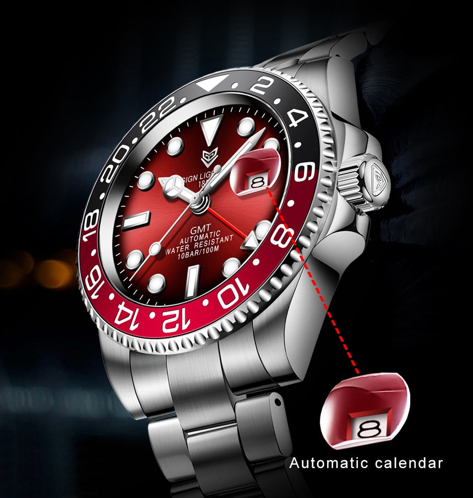 Designer Men's GMT Automatic Mechanical Ceramic Bezel 316L Stainless Steel 100ATM Clock Sapphire Glass Watch The Clothing Company Sydney