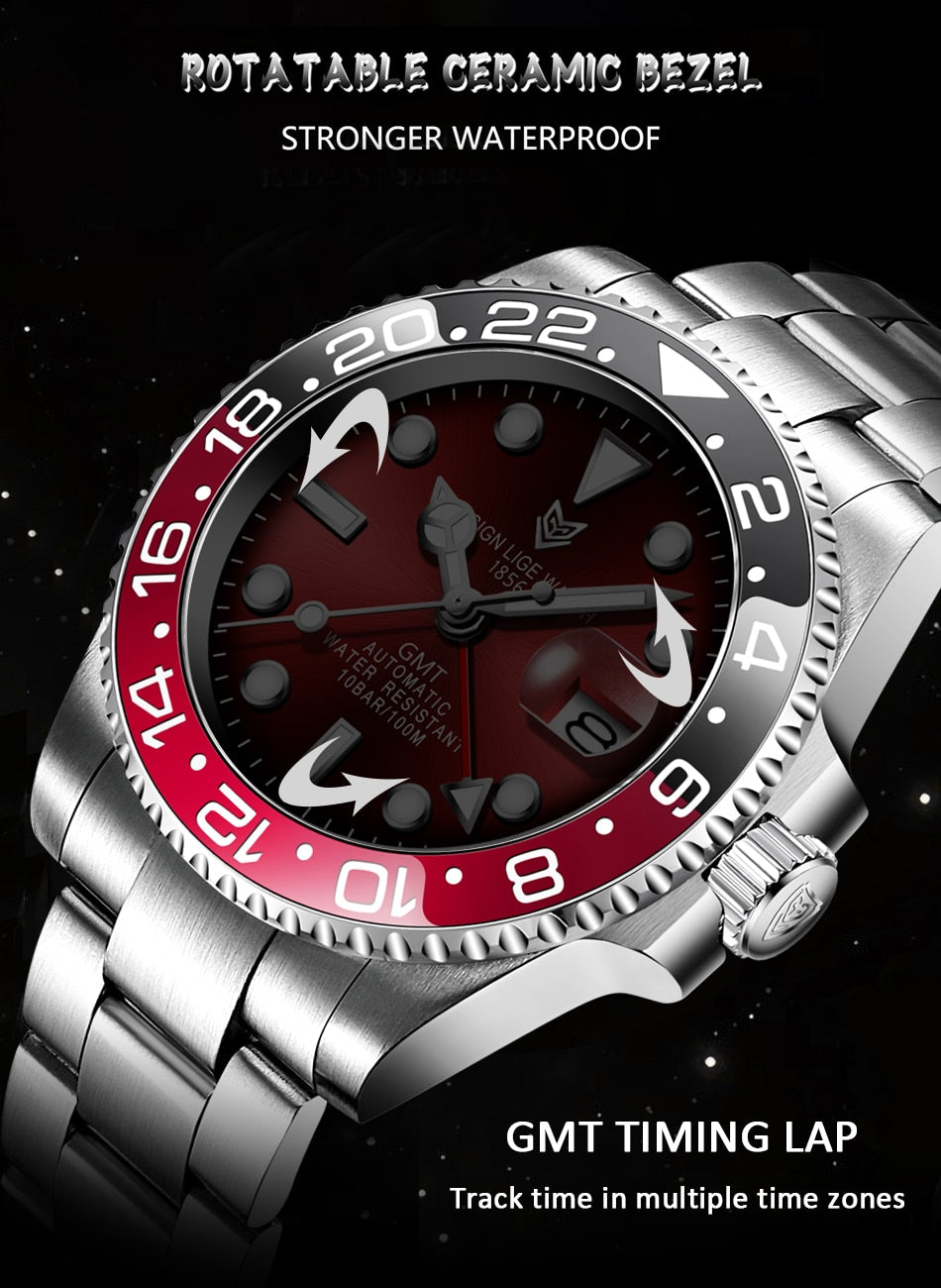 Designer Men's GMT Automatic Mechanical Ceramic Bezel 316L Stainless Steel 100ATM Clock Sapphire Glass Watch The Clothing Company Sydney