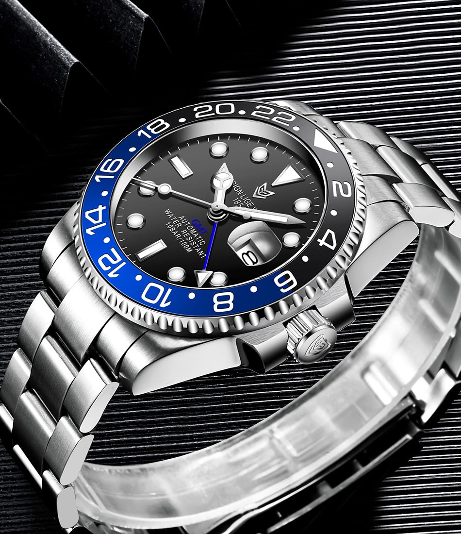Designer Men's GMT Automatic Mechanical Ceramic Bezel 316L Stainless Steel 100ATM Clock Sapphire Glass Watch The Clothing Company Sydney