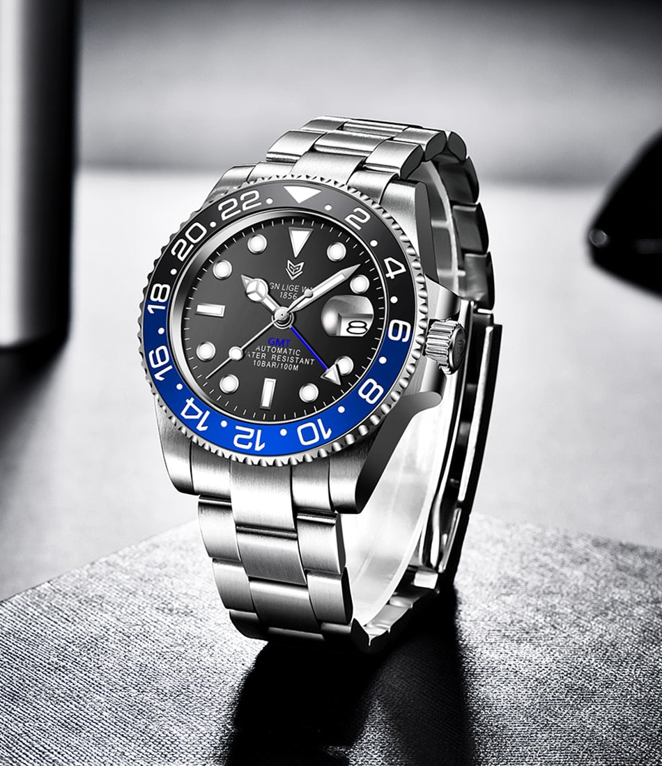 Designer Men's GMT Automatic Mechanical Ceramic Bezel 316L Stainless Steel 100ATM Clock Sapphire Glass Watch The Clothing Company Sydney