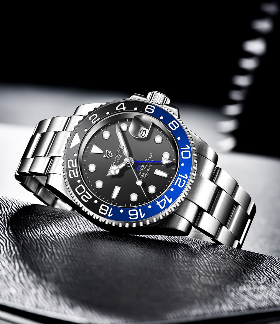 Designer Men's GMT Automatic Mechanical Ceramic Bezel 316L Stainless Steel 100ATM Clock Sapphire Glass Watch The Clothing Company Sydney