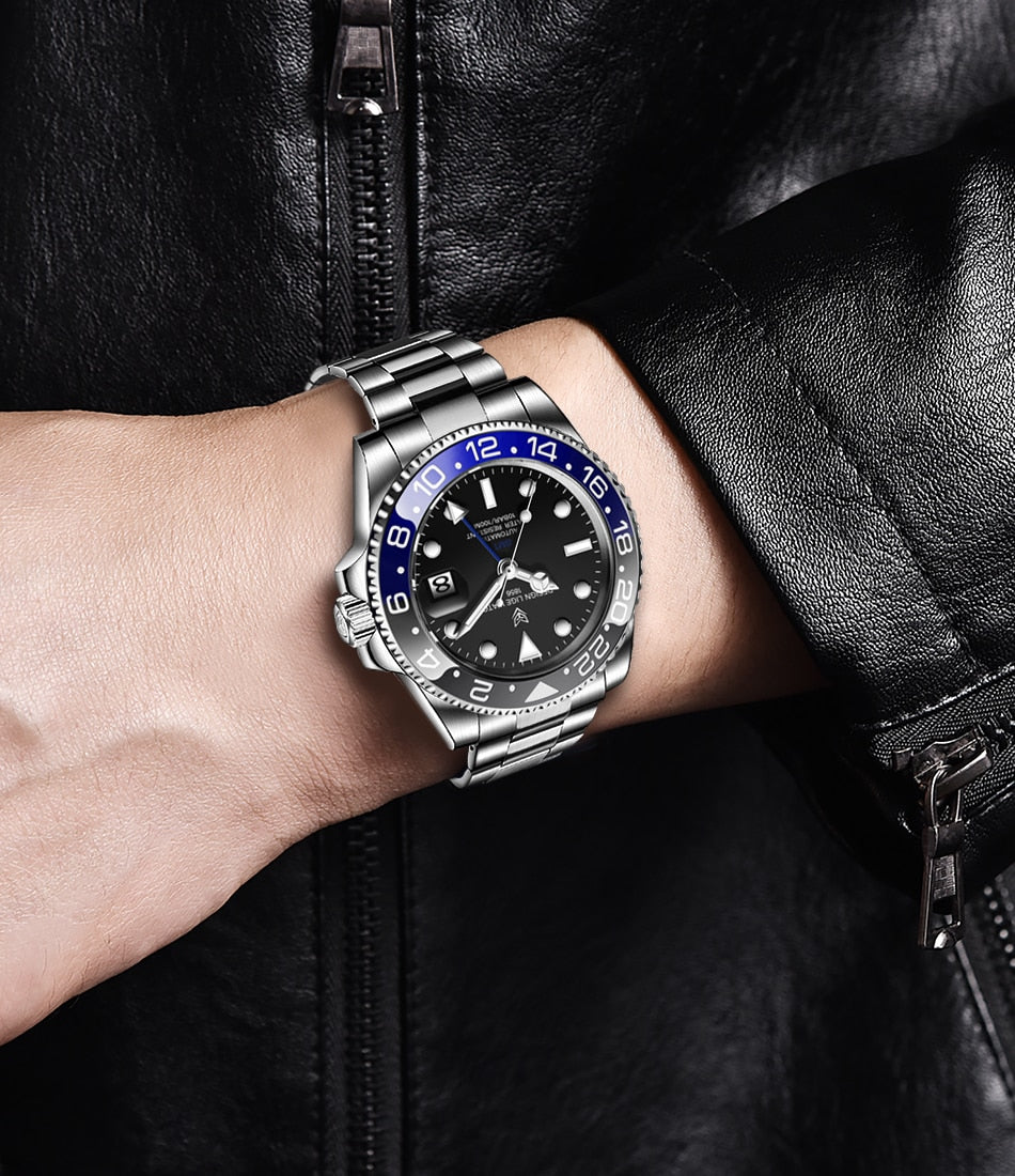 Designer Men's GMT Automatic Mechanical Ceramic Bezel 316L Stainless Steel 100ATM Clock Sapphire Glass Watch The Clothing Company Sydney