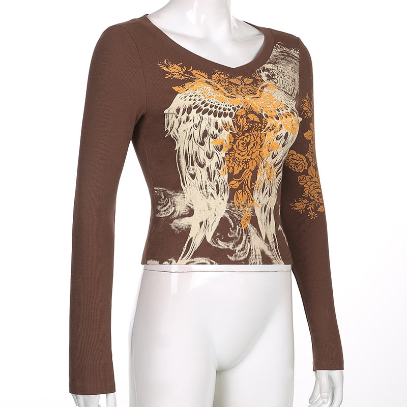 Retro Fairycore Printed Y2K Graphic T shirts Fashion Slim Dark Academia Crop Tops Chic Grunge Autumn Top The Clothing Company Sydney