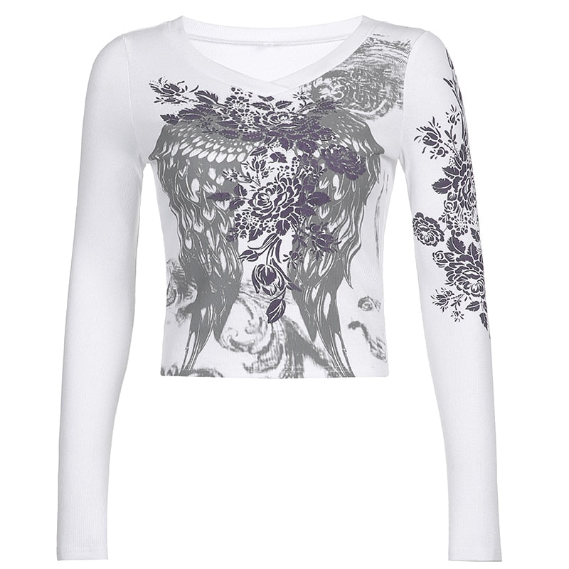 Retro Fairycore Printed Y2K Graphic T shirts Fashion Slim Dark Academia Crop Tops Chic Grunge Autumn Top The Clothing Company Sydney