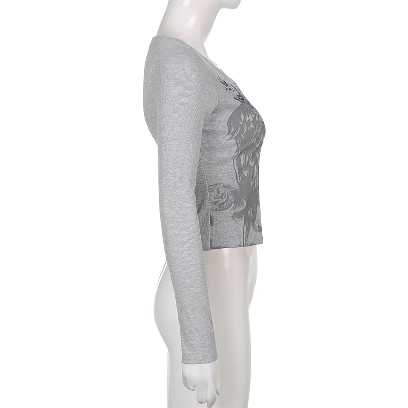 Retro Fairycore Printed Y2K Graphic T shirts Fashion Slim Dark Academia Crop Tops Chic Grunge Autumn Top The Clothing Company Sydney