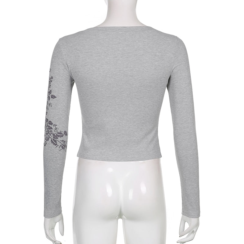 Retro Fairycore Printed Y2K Graphic T shirts Fashion Slim Dark Academia Crop Tops Chic Grunge Autumn Top The Clothing Company Sydney