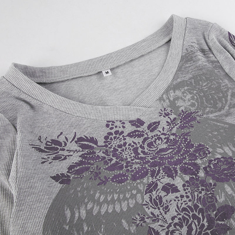 Retro Fairycore Printed Y2K Graphic T shirts Fashion Slim Dark Academia Crop Tops Chic Grunge Autumn Top The Clothing Company Sydney