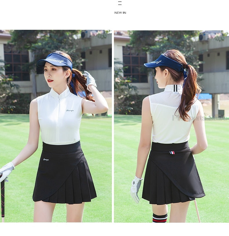 Golf Clothes Ladies Skirt Set Women Sleeveless Slim Top Shirts Pleated Skirts Tennis Badminton Dry Fit Skirt The Clothing Company Sydney