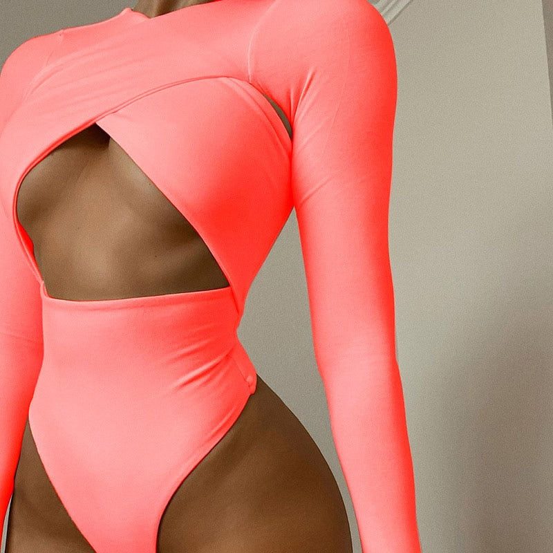 Hollow Out Body Tops Solid Casual Slim Long Sleeve Bodysuit Autumn Bodycon Bodysuit The Clothing Company Sydney
