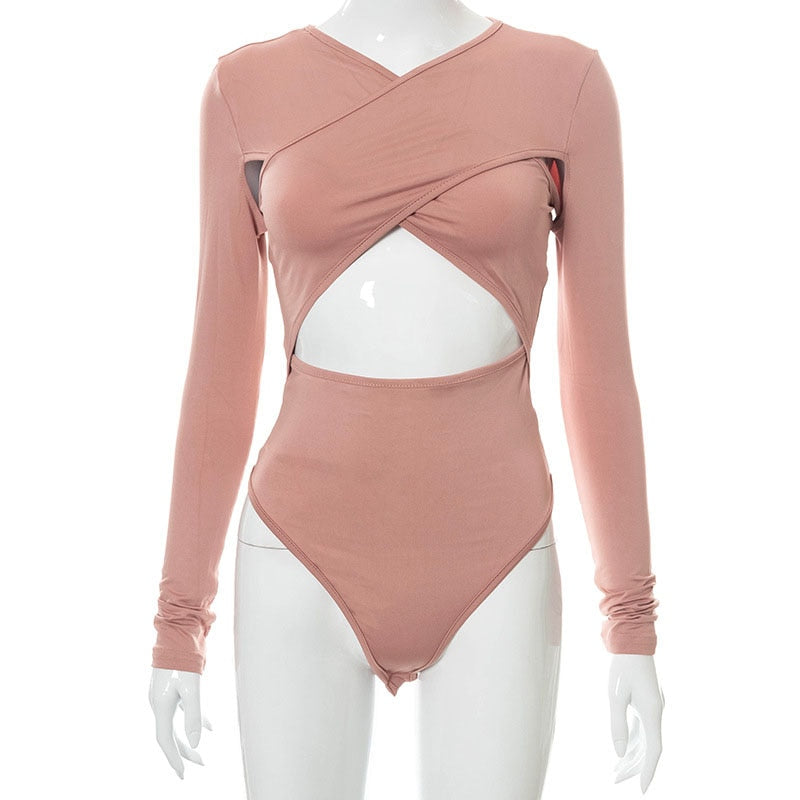 Hollow Out Body Tops Solid Casual Slim Long Sleeve Bodysuit Autumn Bodycon Bodysuit The Clothing Company Sydney