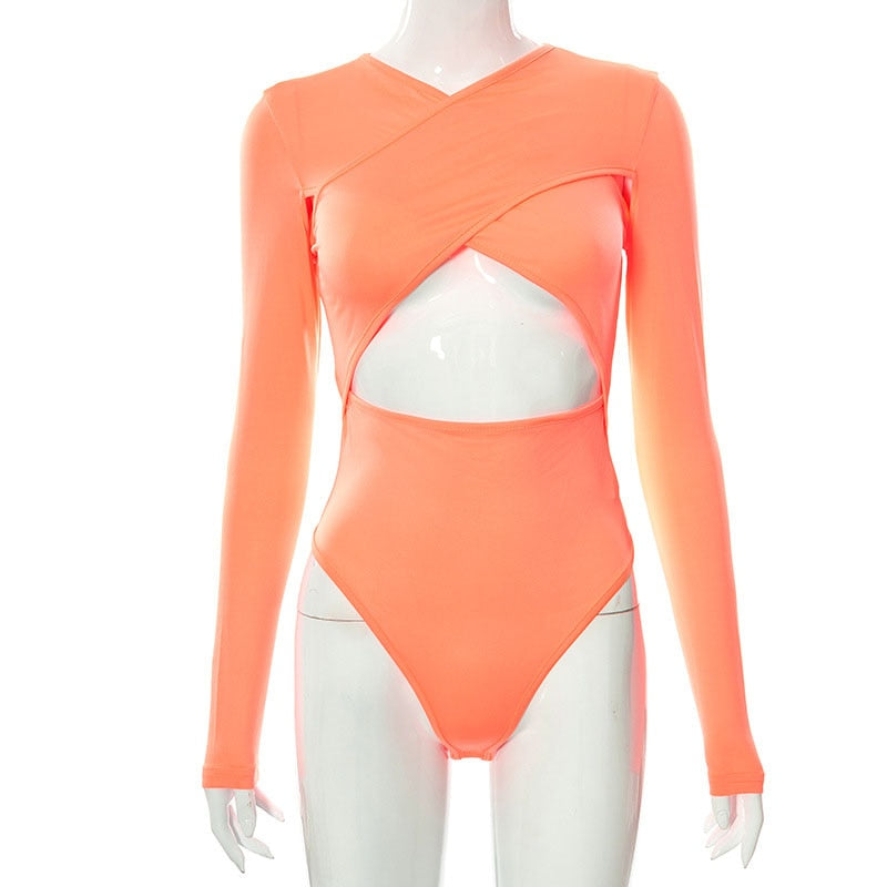 Hollow Out Body Tops Solid Casual Slim Long Sleeve Bodysuit Autumn Bodycon Bodysuit The Clothing Company Sydney