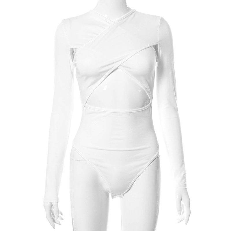 Hollow Out Body Tops Solid Casual Slim Long Sleeve Bodysuit Autumn Bodycon Bodysuit The Clothing Company Sydney