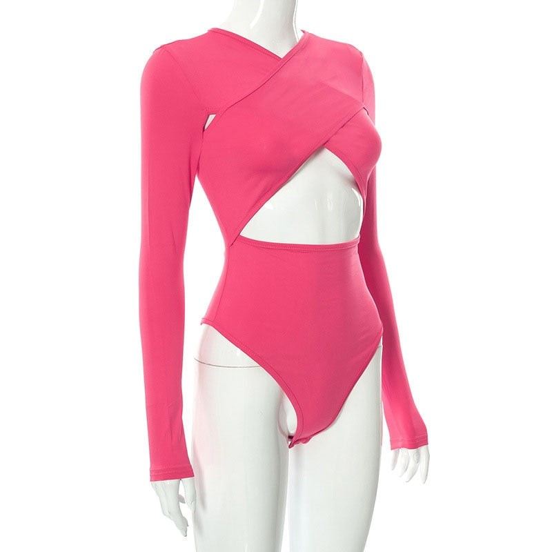 Hollow Out Body Tops Solid Casual Slim Long Sleeve Bodysuit Autumn Bodycon Bodysuit The Clothing Company Sydney