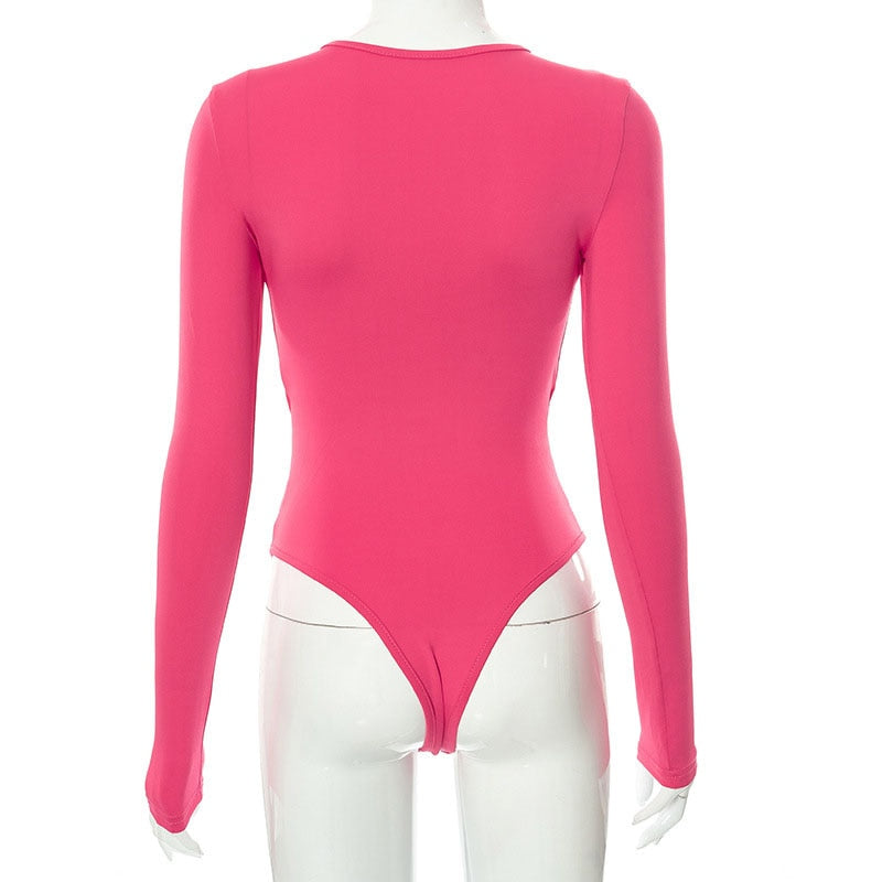 Hollow Out Body Tops Solid Casual Slim Long Sleeve Bodysuit Autumn Bodycon Bodysuit The Clothing Company Sydney