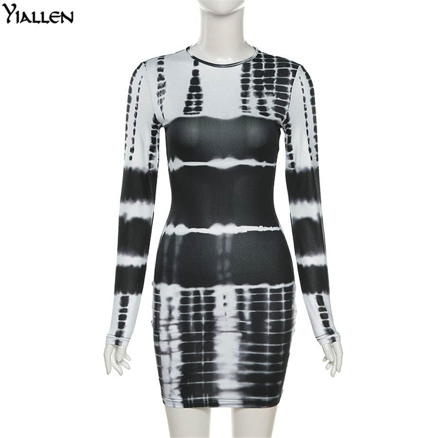Autumn Print Slim O Neck Long Sleeve Elastic Street Casual Mini Bodycon Dresses The Clothing Company Sydney