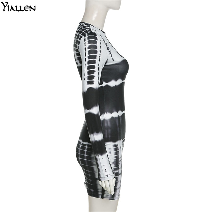 Autumn Print Slim O Neck Long Sleeve Elastic Street Casual Mini Bodycon Dresses The Clothing Company Sydney