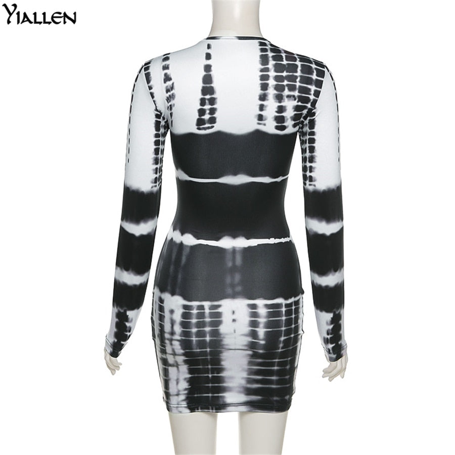 Autumn Print Slim O Neck Long Sleeve Elastic Street Casual Mini Bodycon Dresses The Clothing Company Sydney