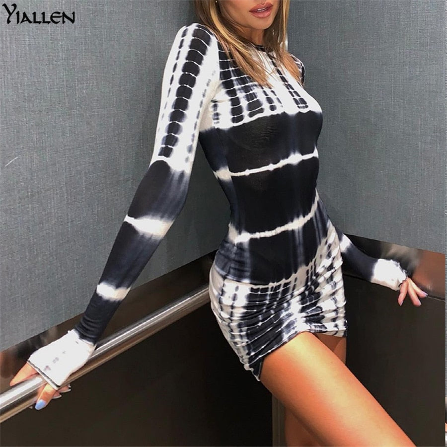 Autumn Print Slim O Neck Long Sleeve Elastic Street Casual Mini Bodycon Dresses The Clothing Company Sydney