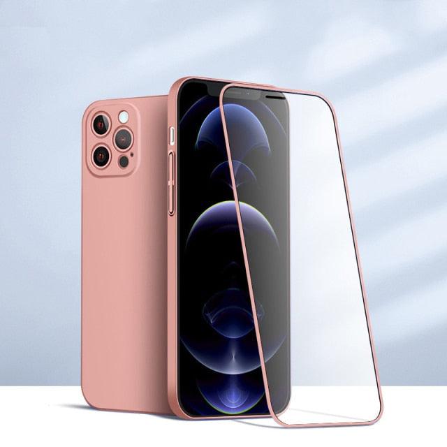 2 Piece 360 Front Tempered Glass+Matte Back PC Case For iPhone 13 12 11 Pro Max X XR XS 7 8Plus SE 2020 Full Protection Shockproof Cover The Clothing Company Sydney