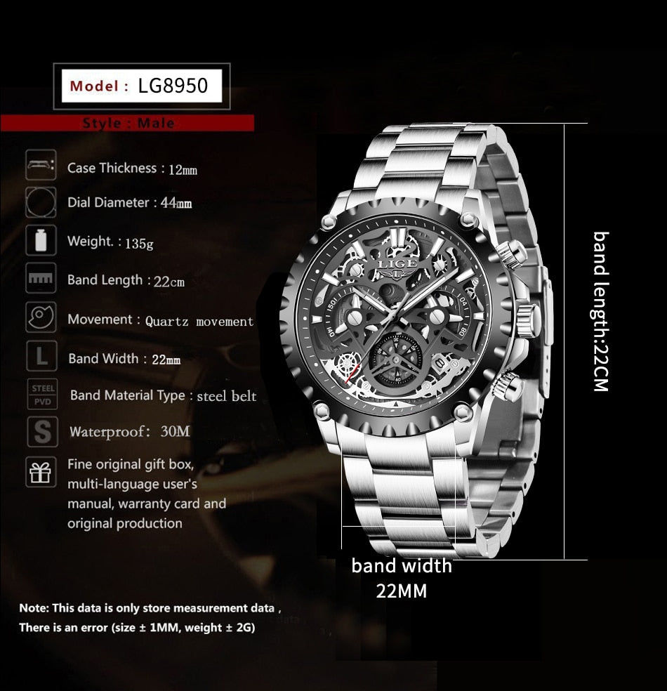 Stainless Steel Hollow Mens Watches Top Brand Sport Waterproof Quartz Watch Men Military Wristwatch The Clothing Company Sydney