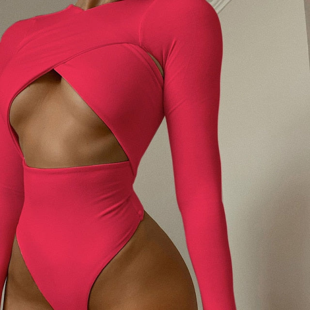 Hollow Out Body Tops Solid Casual Slim Long Sleeve Bodysuit Autumn Bodycon Bodysuit The Clothing Company Sydney