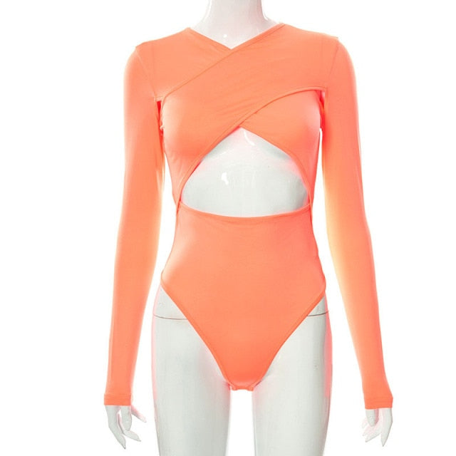 Hollow Out Body Tops Solid Casual Slim Long Sleeve Bodysuit Autumn Bodycon Bodysuit The Clothing Company Sydney