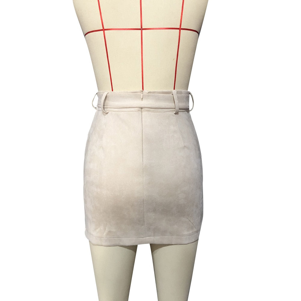 Casual Solid Suede Bodycon Pencil Ladies Party Cocktail Lace-Up High Waist Sashes Mini Streetwear Skirt The Clothing Company Sydney