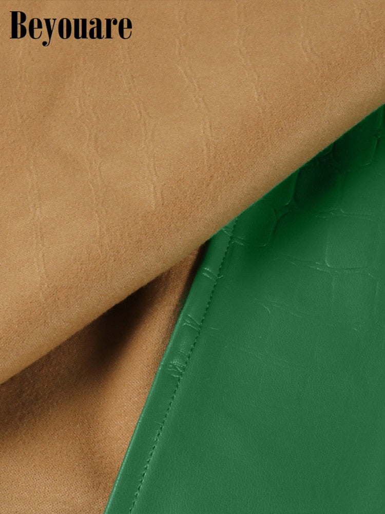 Faux Leather Crocodile Pattern A-Line Skirt Elegant Green High Waist Split Mini Skirt The Clothing Company Sydney
