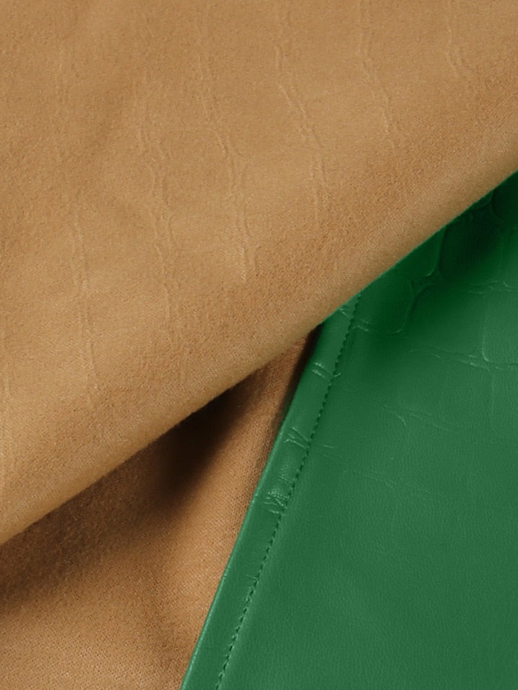 Faux Leather Crocodile Pattern A-Line Skirt Elegant Green High Waist Split Mini Skirt The Clothing Company Sydney