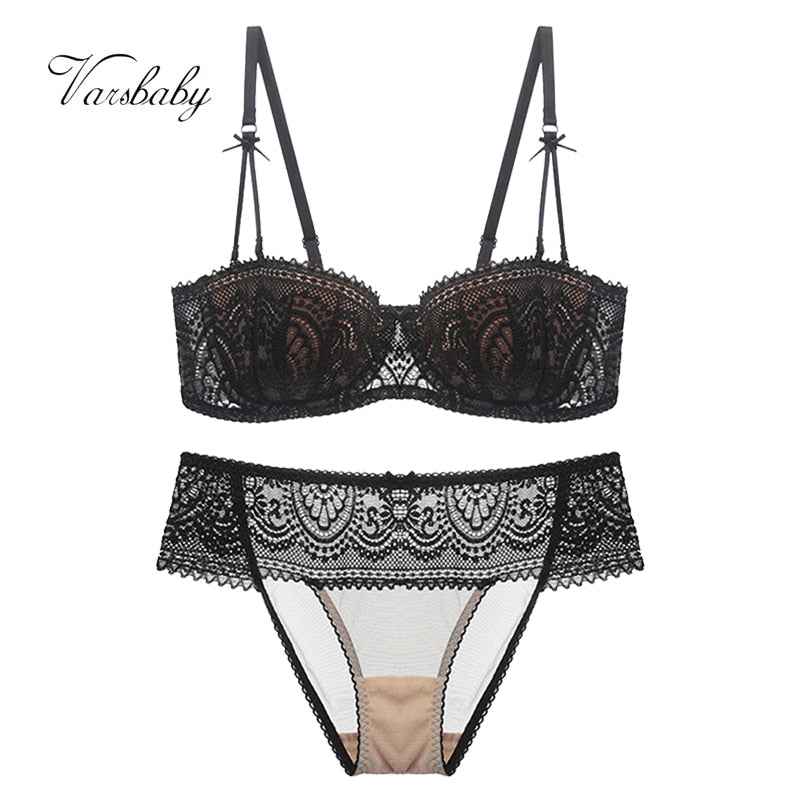 2 Piece Half Cup Ultra-Thin Lace Bra+Panty Underwear Set The Clothing Company Sydney