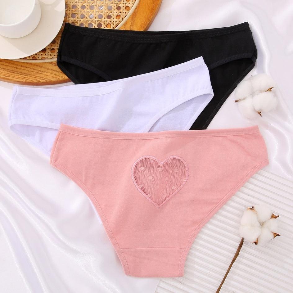 2 Pack Cotton Mix Panties Heart Hollow Out Briefs Sexy Low-Waist Underpants Comfortable Seamless Underwear The Clothing Company Sydney