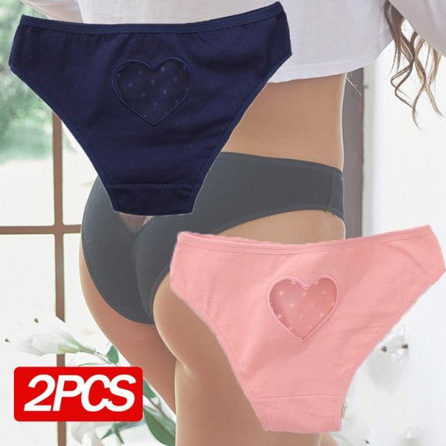 2 Pack Cotton Mix Panties Heart Hollow Out Briefs Sexy Low-Waist Underpants Comfortable Seamless Underwear The Clothing Company Sydney