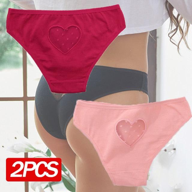 2 Pack Cotton Mix Panties Heart Hollow Out Briefs Sexy Low-Waist Underpants Comfortable Seamless Underwear The Clothing Company Sydney