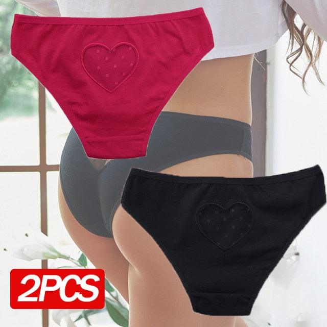 2 Pack Cotton Mix Panties Heart Hollow Out Briefs Sexy Low-Waist Underpants Comfortable Seamless Underwear The Clothing Company Sydney