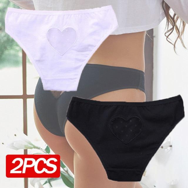 2 Pack Cotton Mix Panties Heart Hollow Out Briefs Sexy Low-Waist Underpants Comfortable Seamless Underwear The Clothing Company Sydney