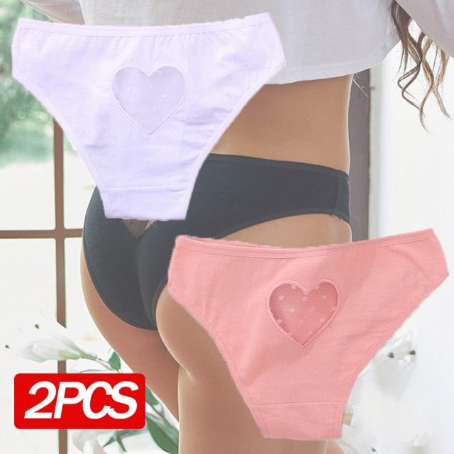 2 Pack Cotton Mix Panties Heart Hollow Out Briefs Sexy Low-Waist Underpants Comfortable Seamless Underwear The Clothing Company Sydney