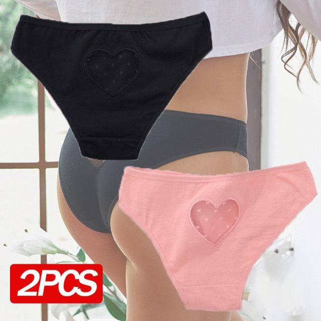 2 Pack Cotton Mix Panties Heart Hollow Out Briefs Sexy Low-Waist Underpants Comfortable Seamless Underwear The Clothing Company Sydney