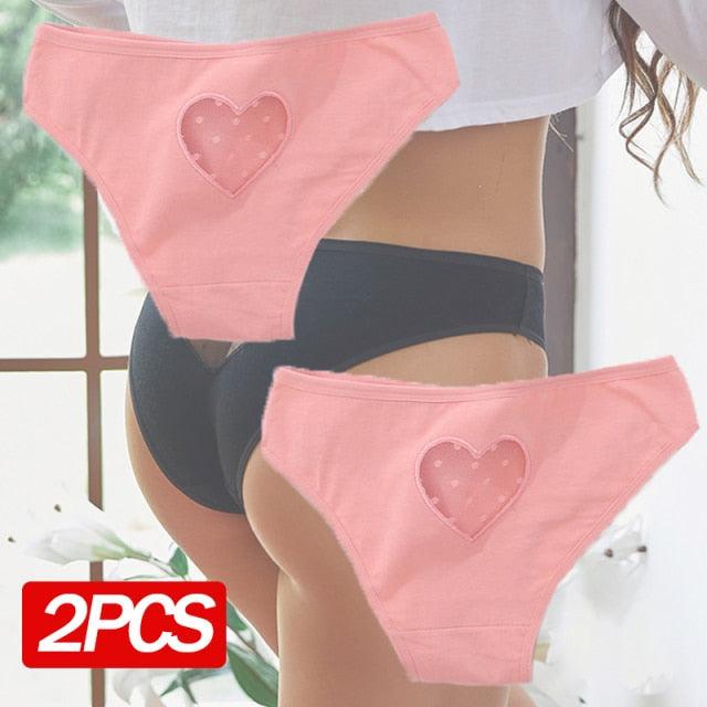 2 Pack Cotton Mix Panties Heart Hollow Out Briefs Sexy Low-Waist Underpants Comfortable Seamless Underwear The Clothing Company Sydney