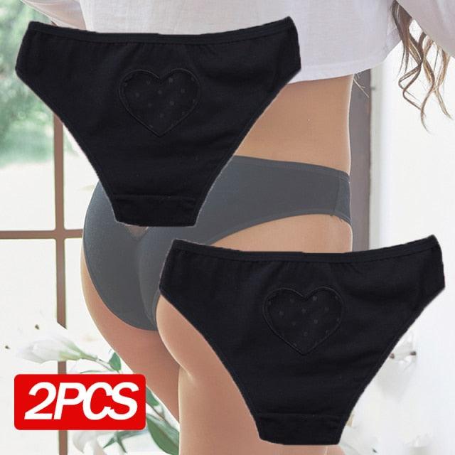 2 Pack Cotton Mix Panties Heart Hollow Out Briefs Sexy Low-Waist Underpants Comfortable Seamless Underwear The Clothing Company Sydney