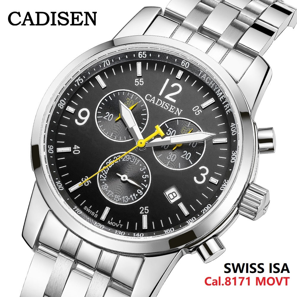 CADISEN New Mens Sports Quartz Watches Swiss ISA Cal.8171 movement Top Brand Sapphire Waterproof Chronograph Luxury Reloj Hombre The Clothing Company Sydney