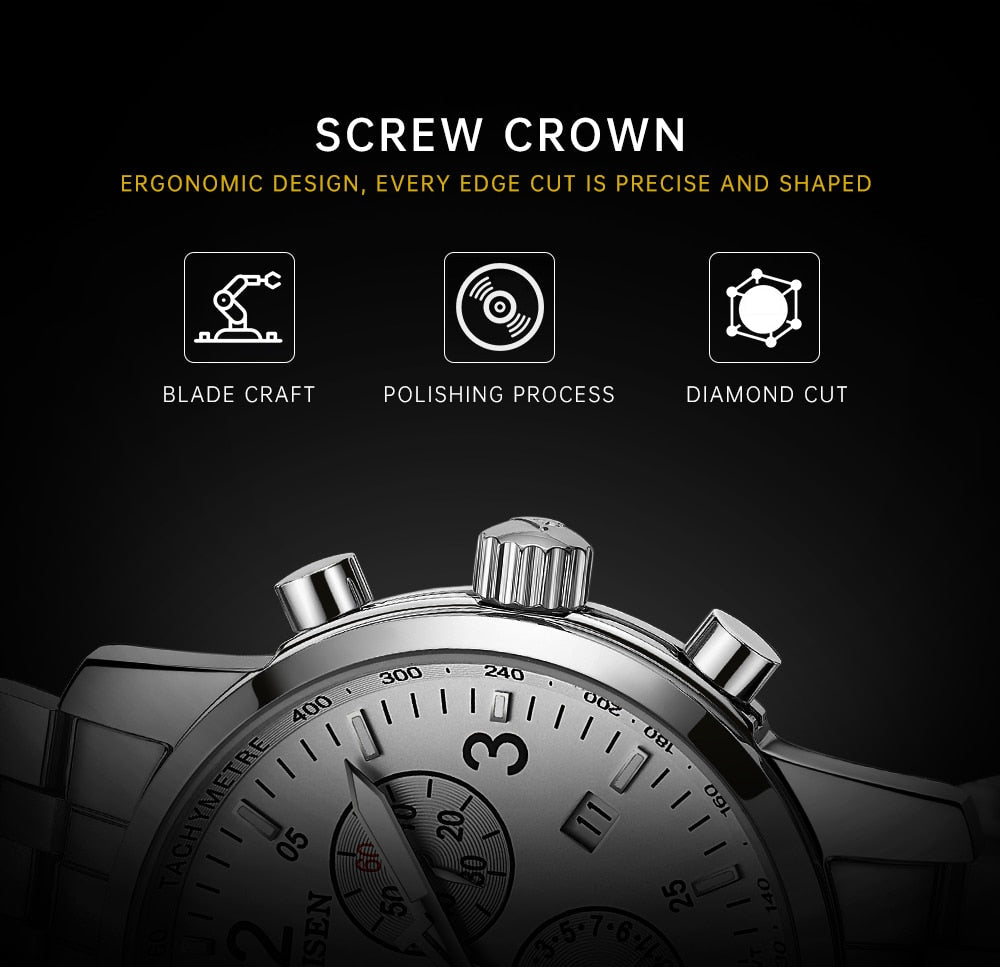 CADISEN New Mens Sports Quartz Watches Swiss ISA Cal.8171 movement Top Brand Sapphire Waterproof Chronograph Luxury Reloj Hombre The Clothing Company Sydney