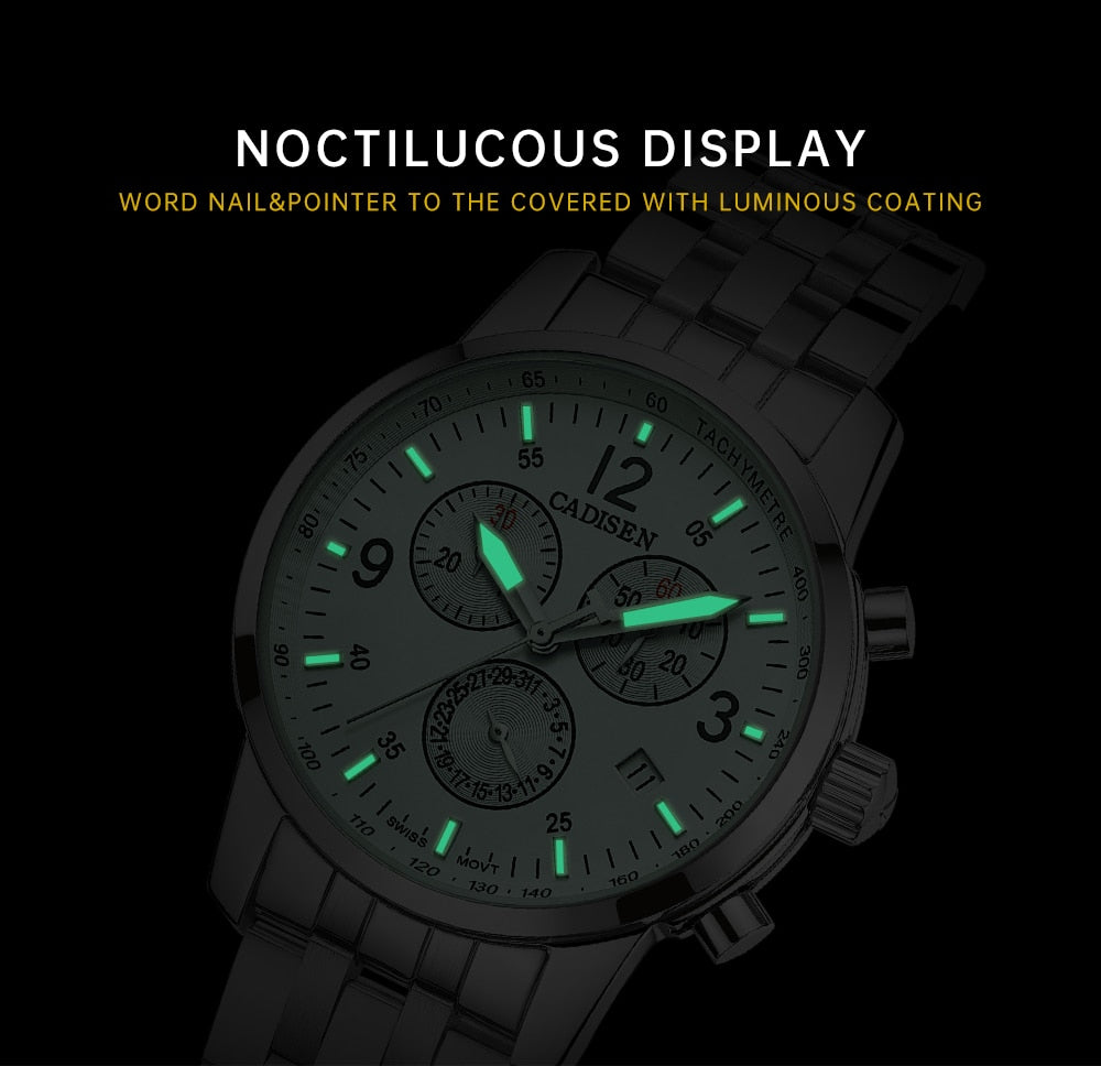 CADISEN New Mens Sports Quartz Watches Swiss ISA Cal.8171 movement Top Brand Sapphire Waterproof Chronograph Luxury Reloj Hombre The Clothing Company Sydney