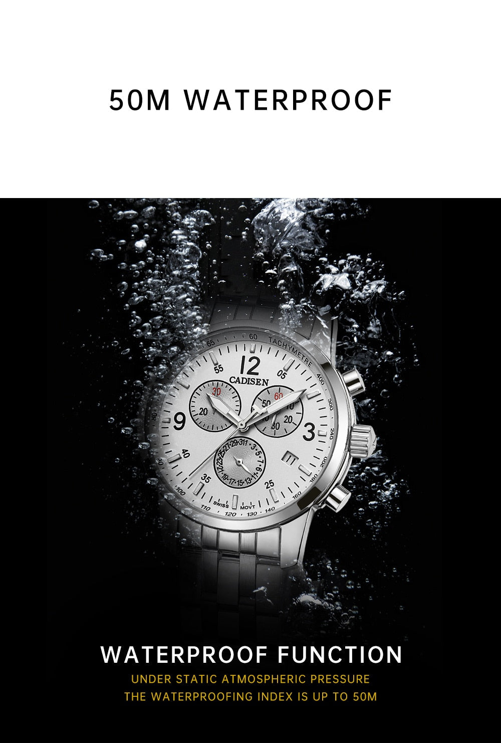 CADISEN New Mens Sports Quartz Watches Swiss ISA Cal.8171 movement Top Brand Sapphire Waterproof Chronograph Luxury Reloj Hombre The Clothing Company Sydney