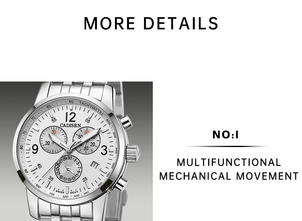 CADISEN New Mens Sports Quartz Watches Swiss ISA Cal.8171 movement Top Brand Sapphire Waterproof Chronograph Luxury Reloj Hombre The Clothing Company Sydney