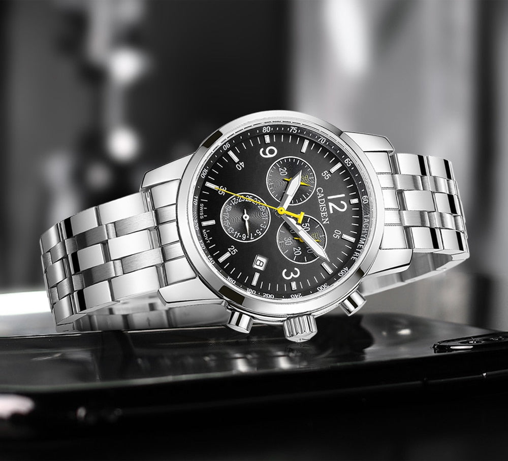 CADISEN New Mens Sports Quartz Watches Swiss ISA Cal.8171 movement Top Brand Sapphire Waterproof Chronograph Luxury Reloj Hombre The Clothing Company Sydney
