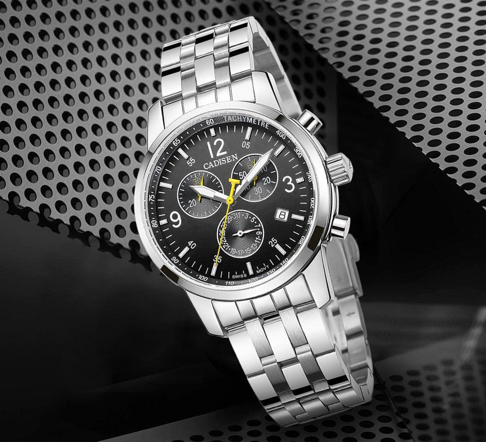 CADISEN New Mens Sports Quartz Watches Swiss ISA Cal.8171 movement Top Brand Sapphire Waterproof Chronograph Luxury Reloj Hombre The Clothing Company Sydney