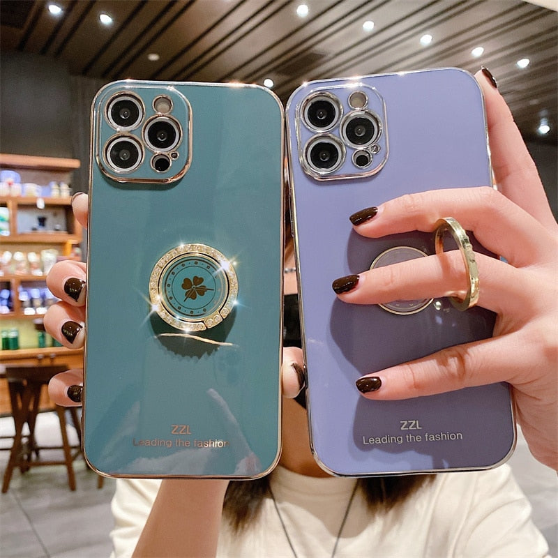 Clover Diamond Plating Ring Holder Stand Soft Case For IPhone 13 12 11 Pro MAX XS XR X 7 8 Plus 12 Mini SE 20 Bumper Cover The Clothing Company Sydney