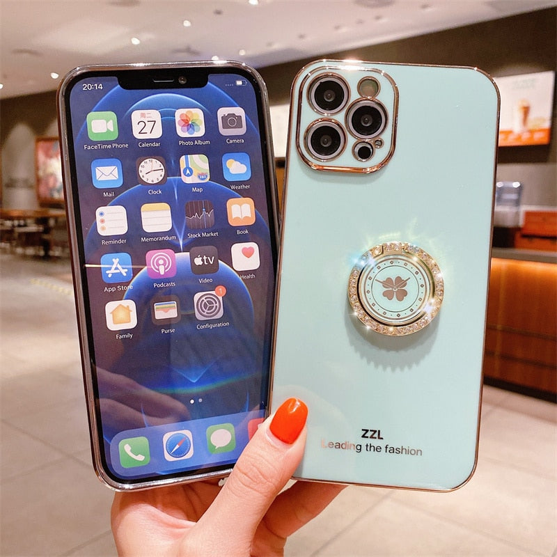 Clover Diamond Plating Ring Holder Stand Soft Case For IPhone 13 12 11 Pro MAX XS XR X 7 8 Plus 12 Mini SE 20 Bumper Cover The Clothing Company Sydney