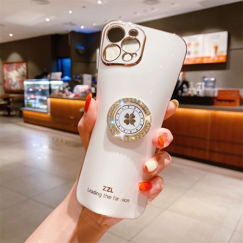 Clover Diamond Plating Ring Holder Stand Soft Case For IPhone 13 12 11 Pro MAX XS XR X 7 8 Plus 12 Mini SE 20 Bumper Cover The Clothing Company Sydney
